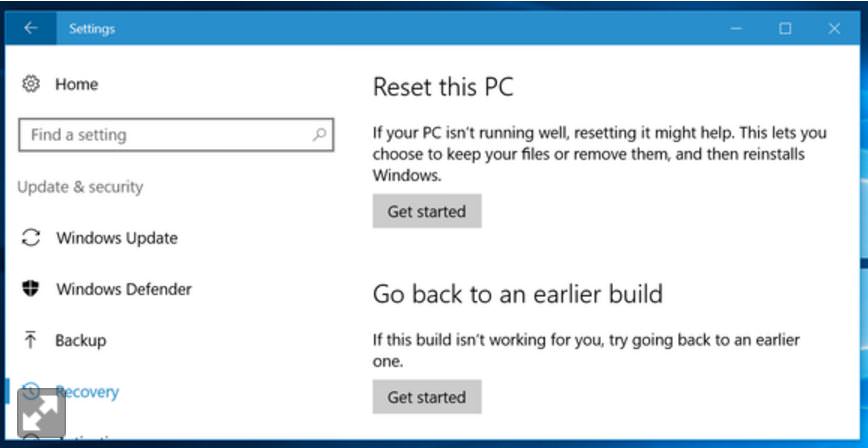 The "Reset this PC" option
