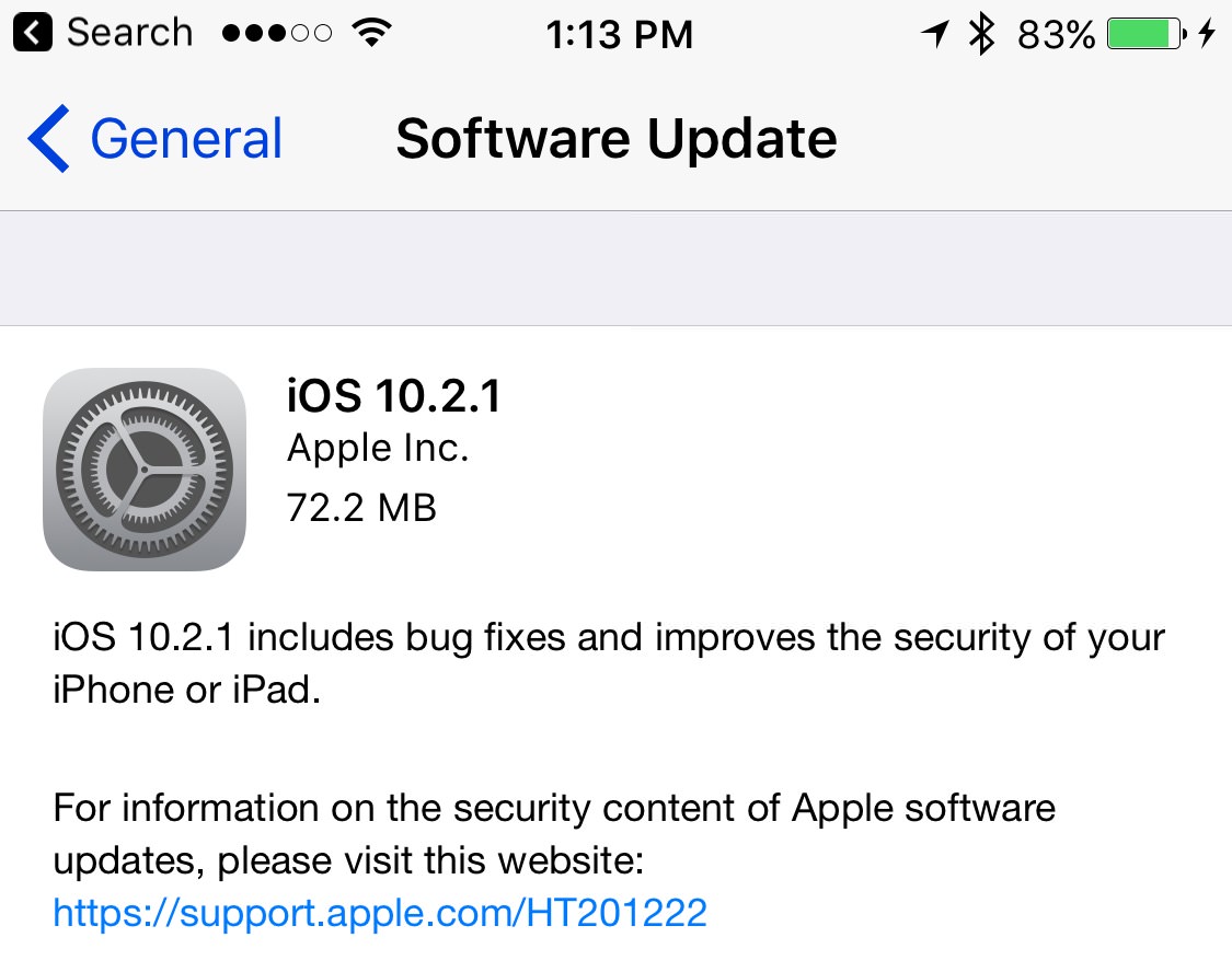 آپدیت iOS 10.2.1 آیفون و آیپد