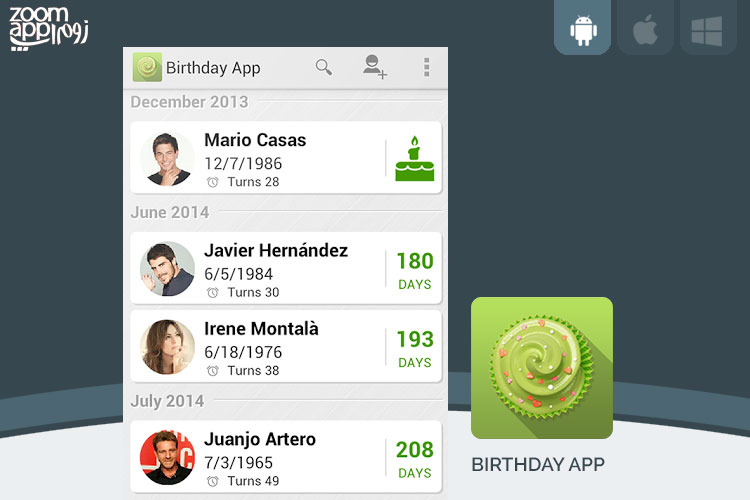 برنامه Birthday App: ثبت و یادآوری تاریخ تولدها در اندروید - زوم اپ
