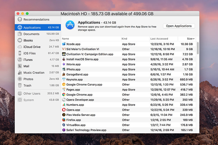 پاک سازی هارد دیسک مک با نرم افزار جدید مدیریت حافظه macOS sierra