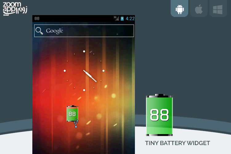 برنامه Tiny Battery Widget: ویجت نمایش میزان شارژ باتری با - زوم‌ اپ