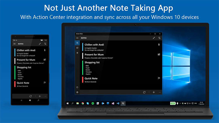 برنامه یونیورسال Action Note: ثبت و مدیریت یادداشت ها در ویندوز ۱۰