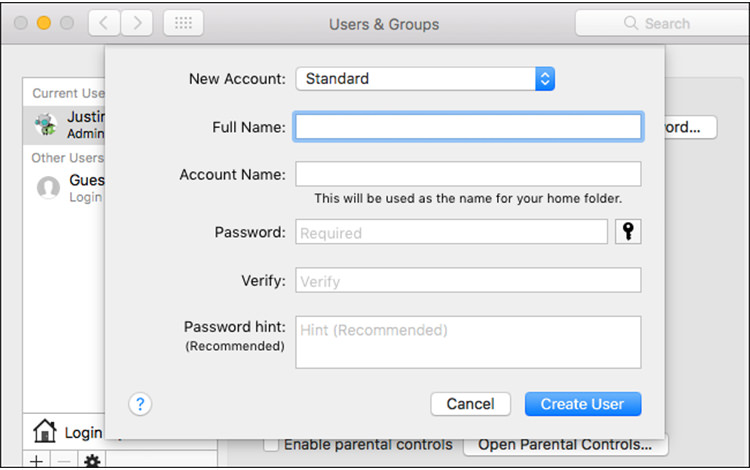 حساب چند کاربره در macOS