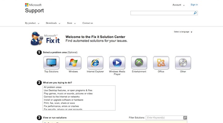 Microsoft Fix It Solution Center