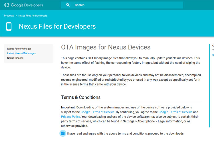 گوگل فایل فکتوری ایمیج را همراه فایل‌ های OTA برای محصولات نکسوس ارائه می‌کند