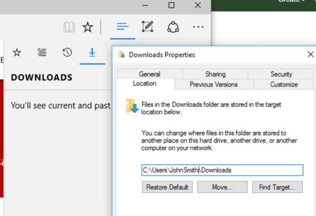 Download locations in Microsoft Edge