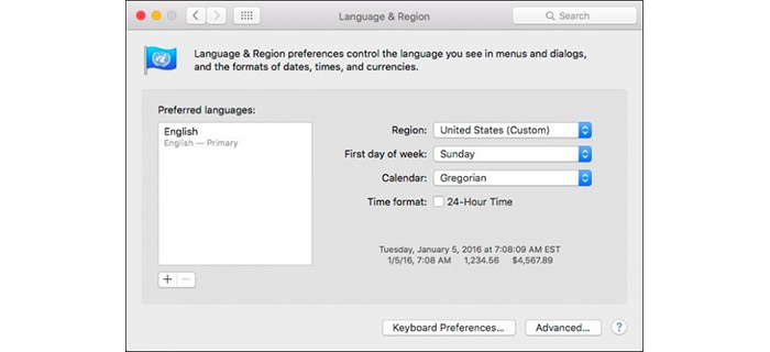 تغییر زبان و منطقه زمانی macOS