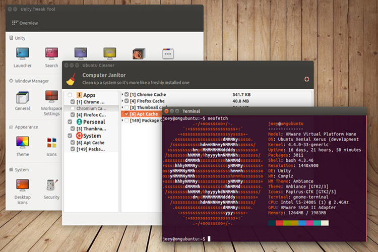 Ubuntu apps. Clean Linux. Ubuntu application menu.