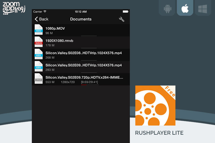 برنامه RushPlayer Lite: پخش آسان ویدیو در گوشی های آیفون - زوم اپ