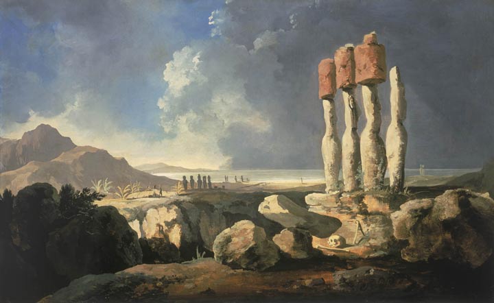 تابلوی «نمایی از بناهای تاریخی جزیره ایستر» اثر ویلیام هودز
