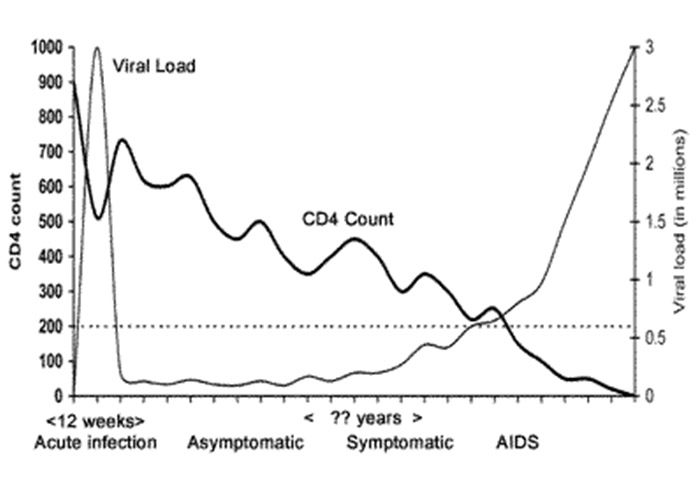 نمودار تغییر در سلول های CD4 در بیماری ایدز