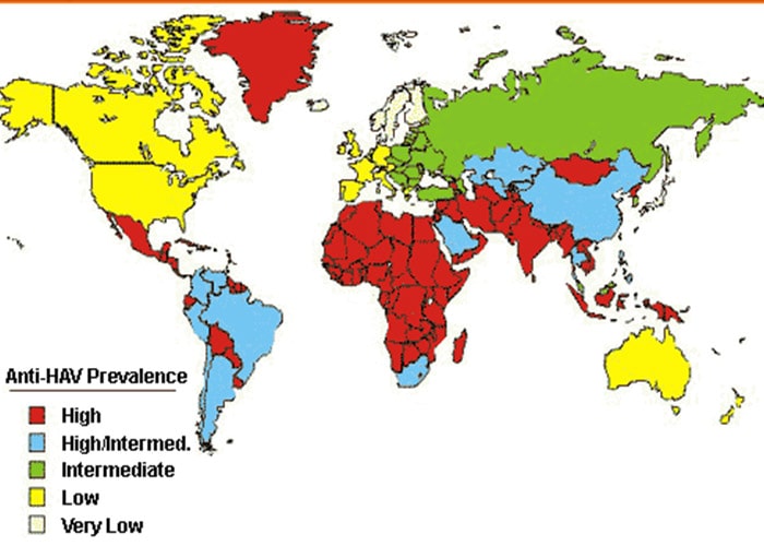 توزیع هپاتیت A در جهان