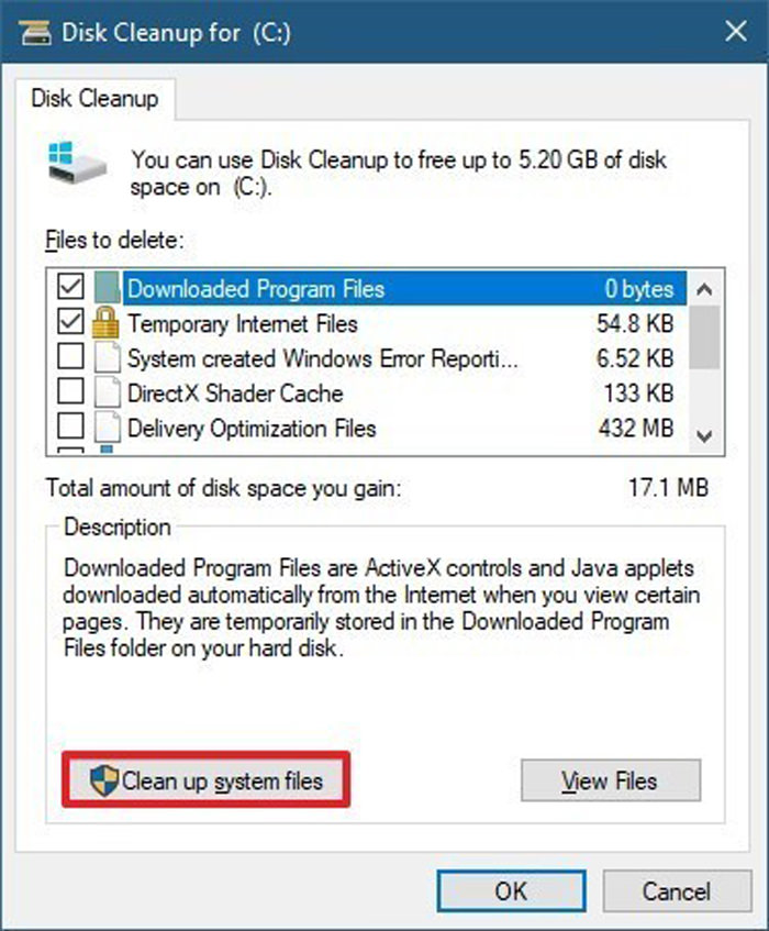 Free up hard drive space by deleting files using Disk Cleanup Tool