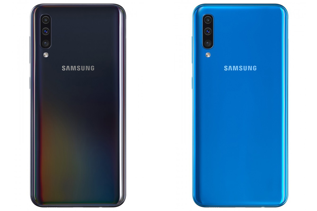 پشت دو نسخه آبی و مشکی گوشی گلکسی A50 سامسونگ /  Samsung Galaxy A50
