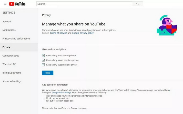 حفظ حریم خصوصی در یوتیوب