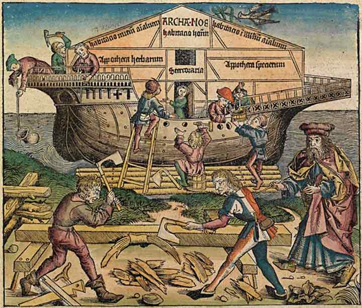 نجاران و کارگران در حال ساخت کشتی نوح 