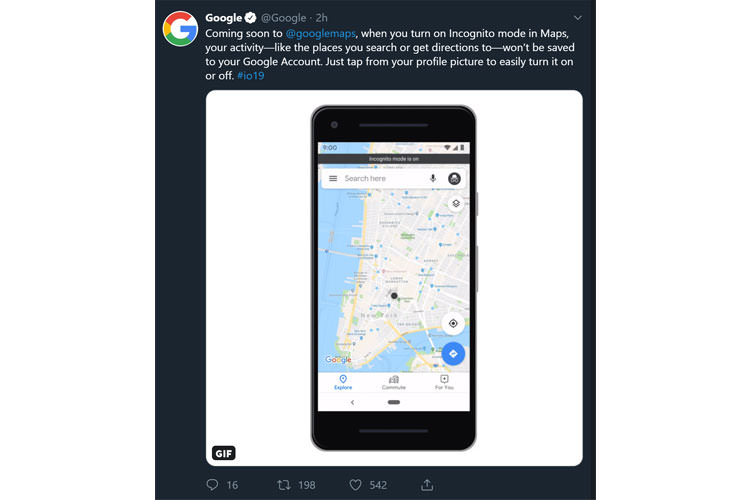 Google Maps Incognito Twite