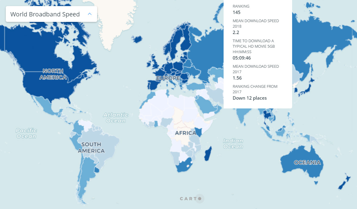 نقشه سرعت اینترنت در کشورهای جهان