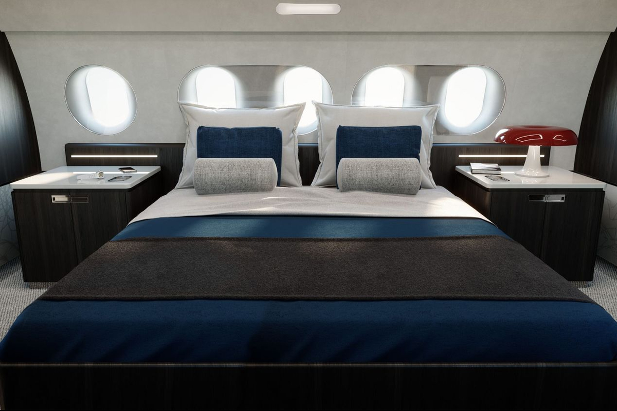 اتاق خواب هواپیمای ایرباس ACJ TwoTwenty تخت خواب بزرگ دونفره