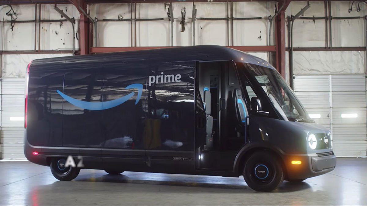 نمای جانبی ون برقی تحویل کالا آمازون / Amazon electric delivery van