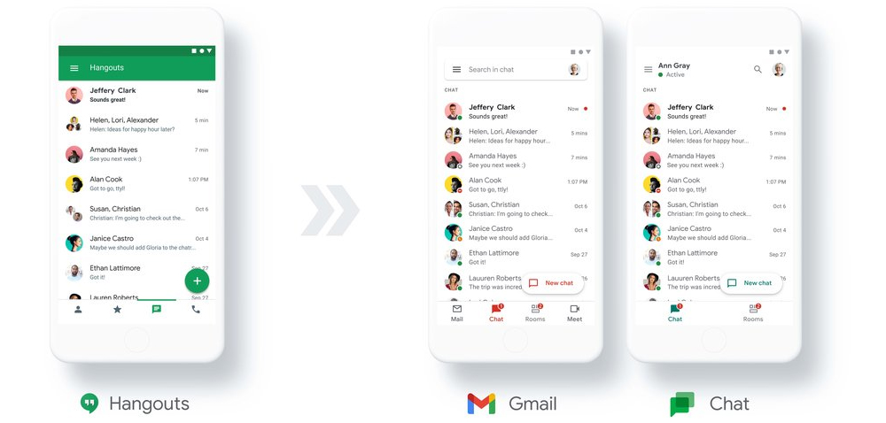 گوگل هنگ اوتس و جی میل و چت در کنار هم روی گوشی