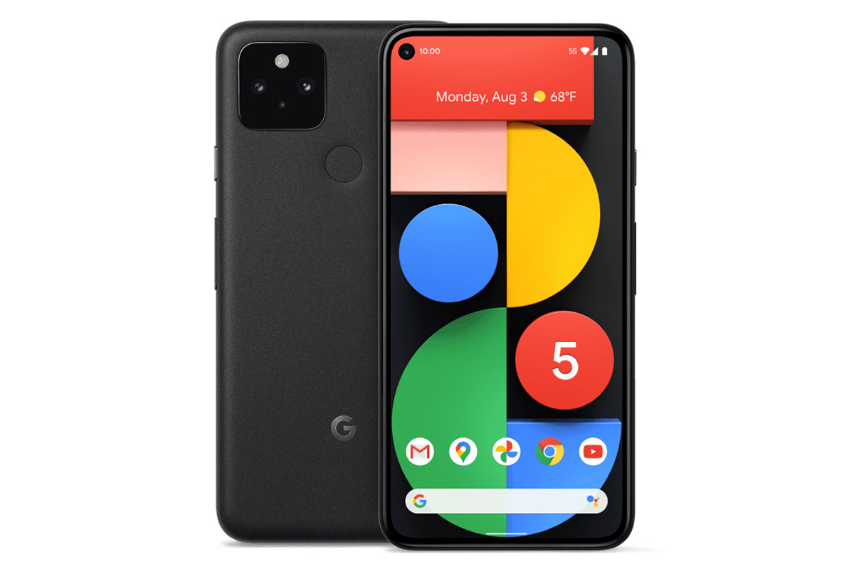 گوشی گوگل پیکسل 5 رنگ مشکی از نمای پشت و جلو