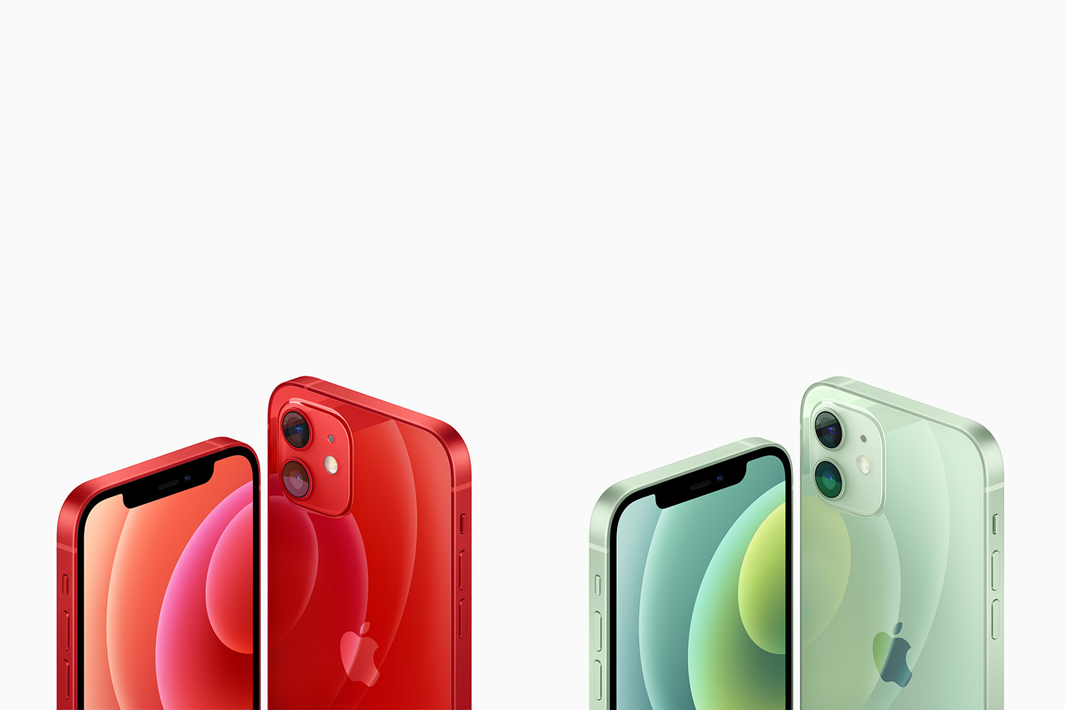 نمای پشت و جلو آیفون ۱۲ مینی و iPhone 12 اپل رنگ سبز و قرمز