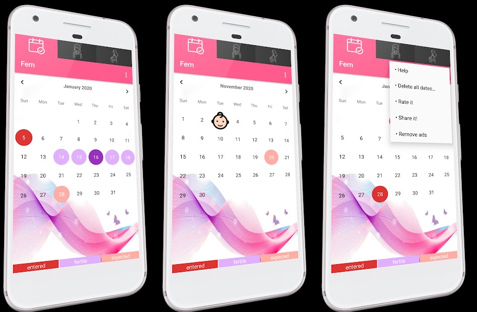 اسکرین شات اپلیکیشن Fem Menstrual Calendar