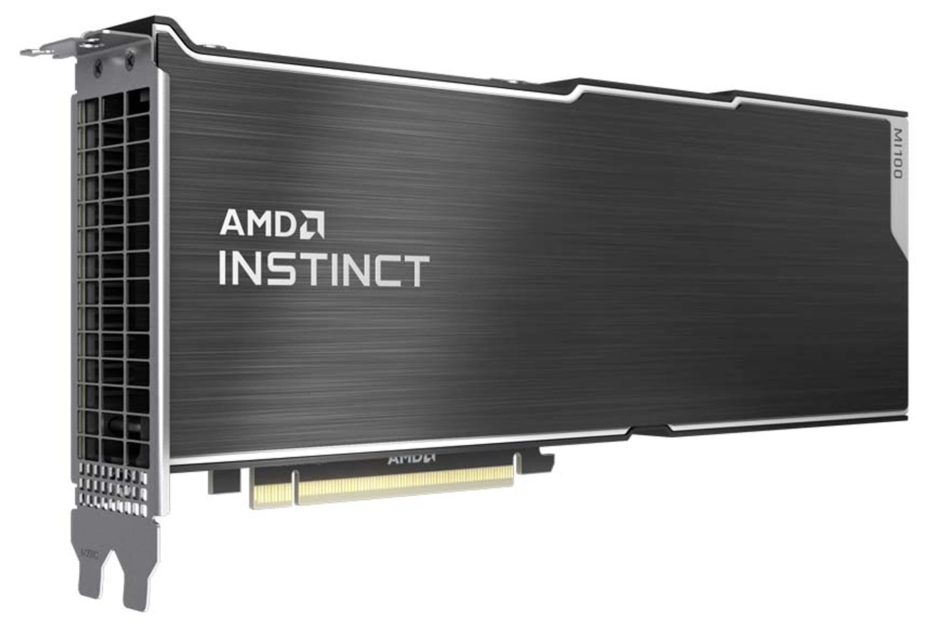 نمای سه رخ پردازنده گرافیکی AMD Instinct MI100