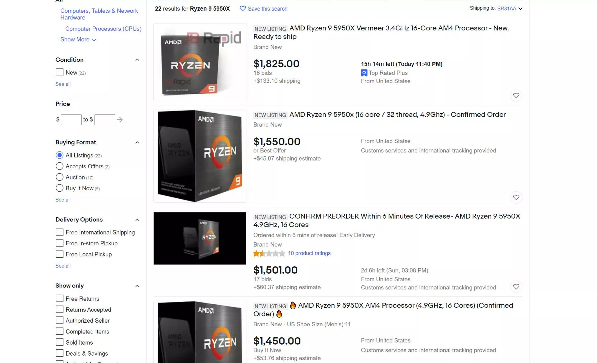 قیمت پردازنده های سری Ryzen 5000 در فروشگاه eBay