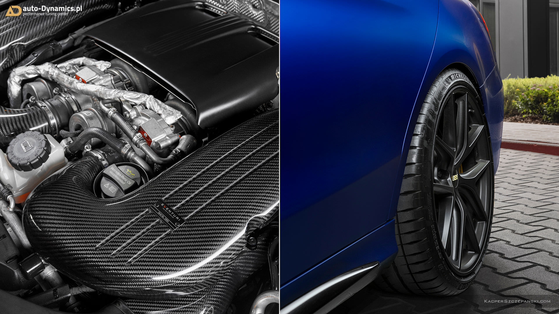 چرخ خودرو مرسدس بنز / Mercedes-AMG C63 S آبی رنگ با تیونینگ اتوداینامیکس