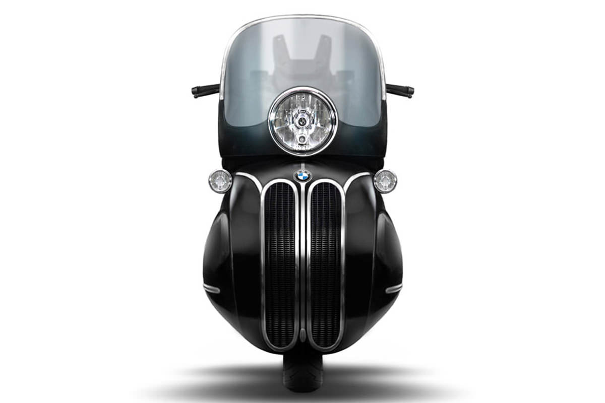 نمای جلو کیت تبدیل موتورسیکلت بی ام و با طرح وسپا / BMW C400X scooter 