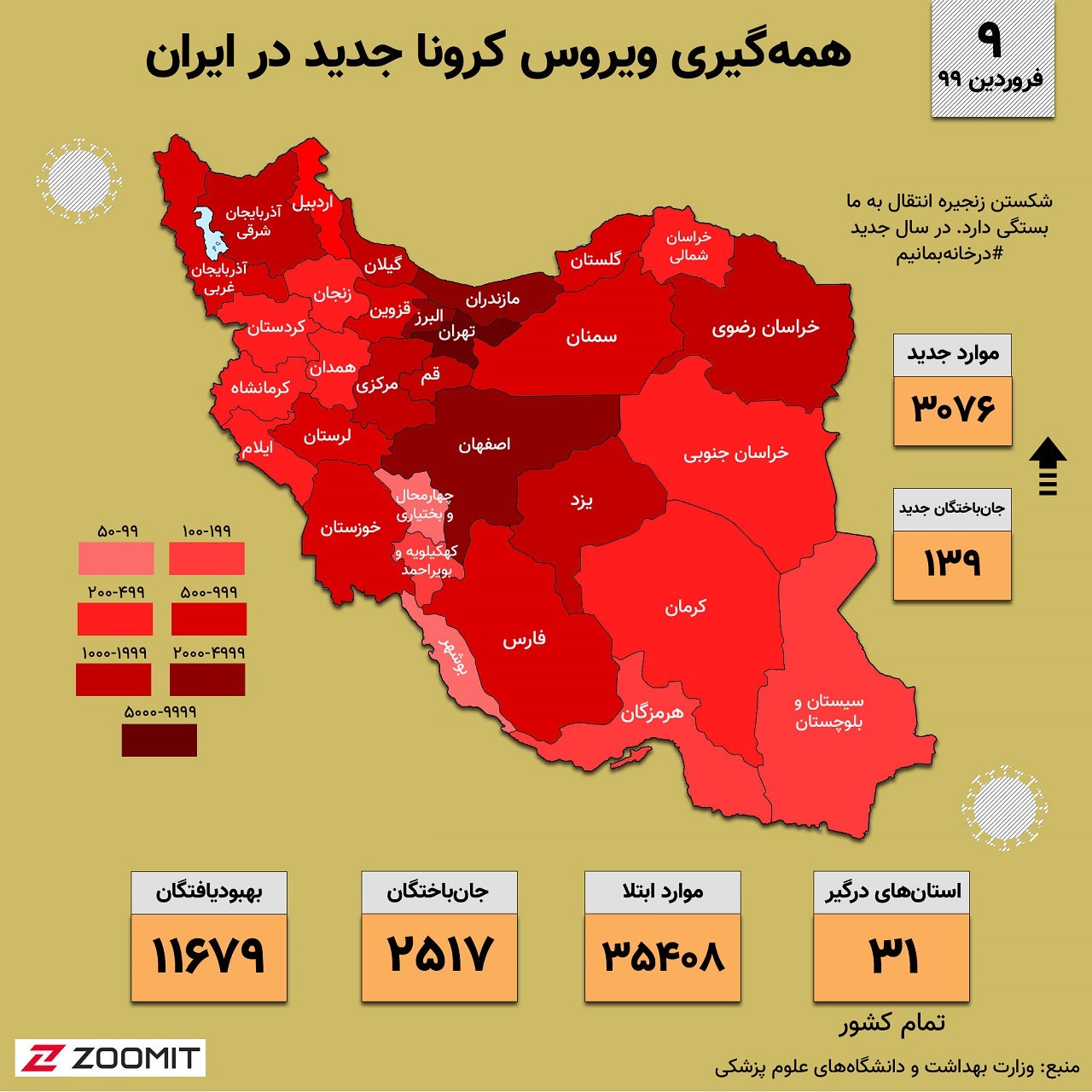 همه‌گیری ویروس کرونا در ایران از نگاه آمار و ارقام به‌روزرسانی 9 فروردین 99 نیوزین 5591