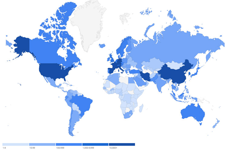 نقشه گوگل / امار جهانی مبتلایان به بیماری کرونا
