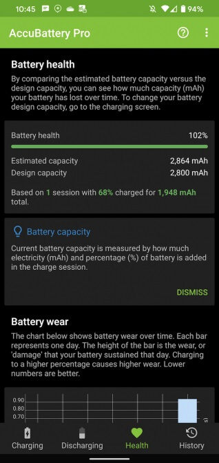 AccuBattery battery health information