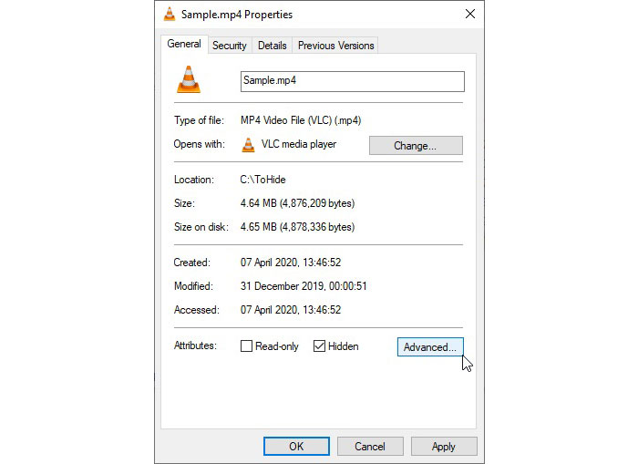 Hide Windows 10 file using File Explorer - 3