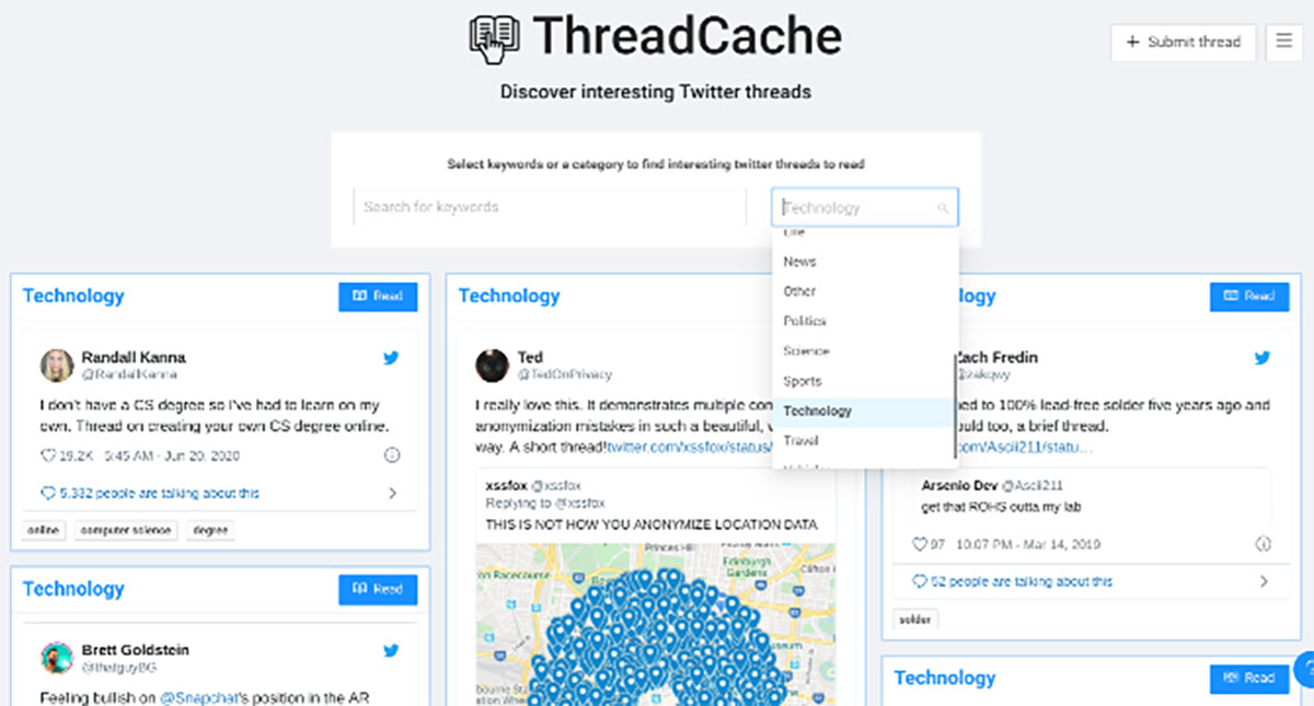 ThreadCache - پیدا کردن بهترین رشته توییت‌ها