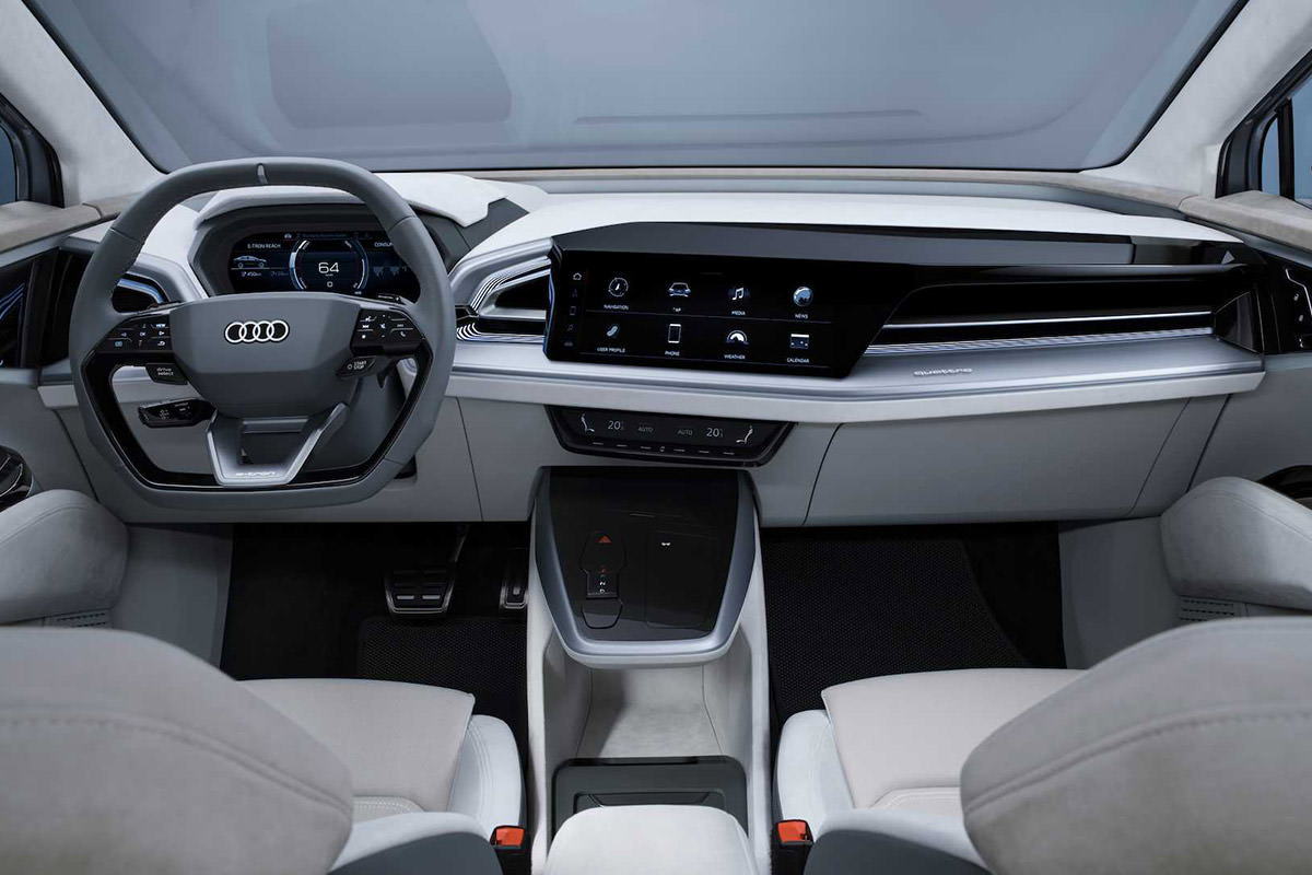 کابین و داشبورد و فرمان و سیستم سرگرمی خودروی الکتریکی مفهومی آئودی / Audi Q4 E-Tron Sportback Concept