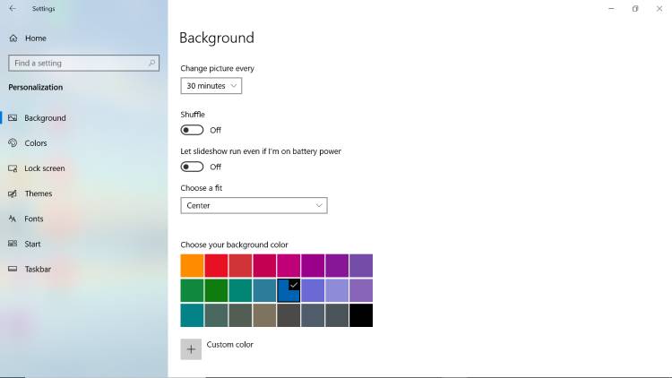 رنگ پس‌زمینه اسلایدشو در ویندوز 10