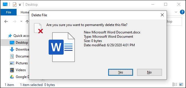 تایید پاک کردن دائمی و بدون بازیابی فایل‌ها در ویندوز ۱۰
