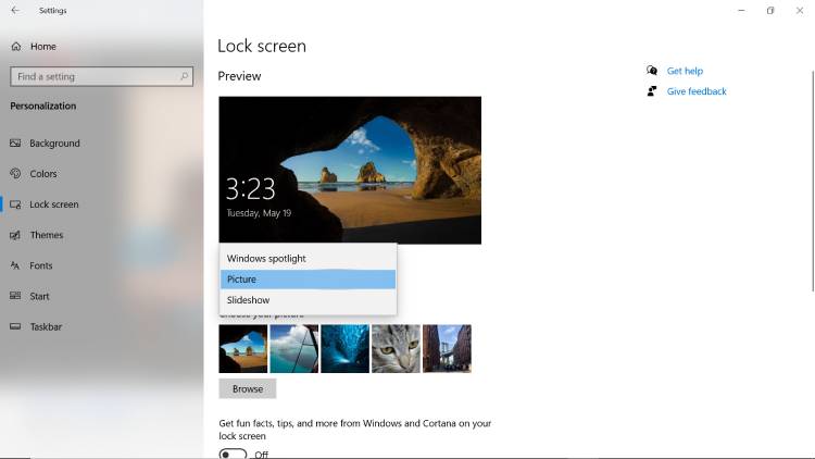 انتخاب عکس صفحه قفل در ویندوز 10