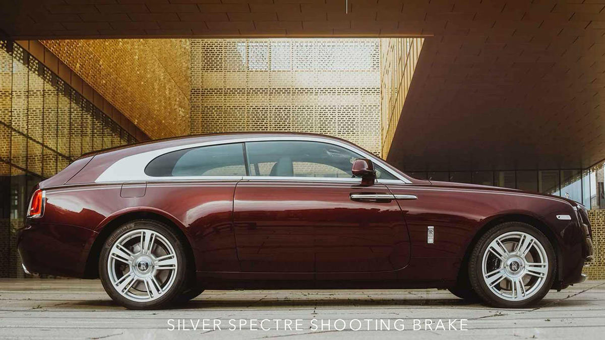 نمای جانبی نسخه شوتینگ بریک رولزرویس ریث / Rolls-Royce Wraith Shooting Brake زرشکی رنگ