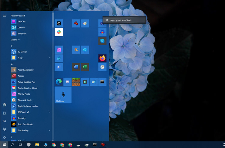 Remove the tiles and keep the list of applications in the Start menu