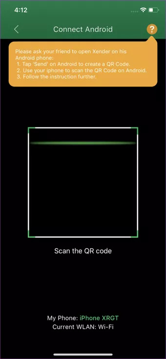 صفحه اسکن کد QR در xender