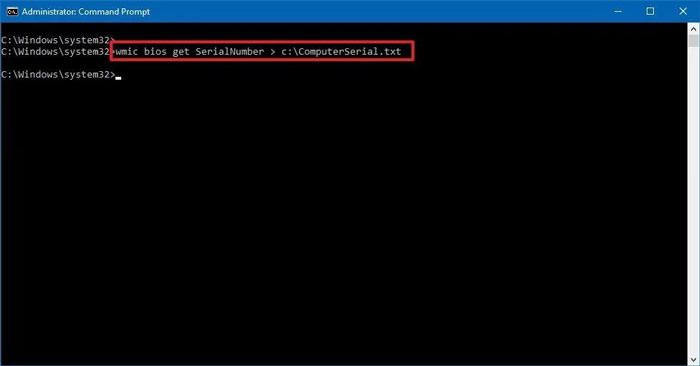 ذخیره فایل متنی شماره سریال کامپیوتر با Command Prompt در ویندوز 10