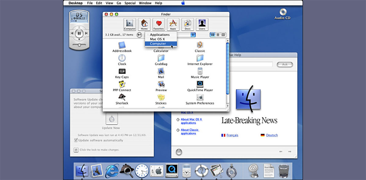 ظاهر دسکتاپ Mac OS X Public Beta