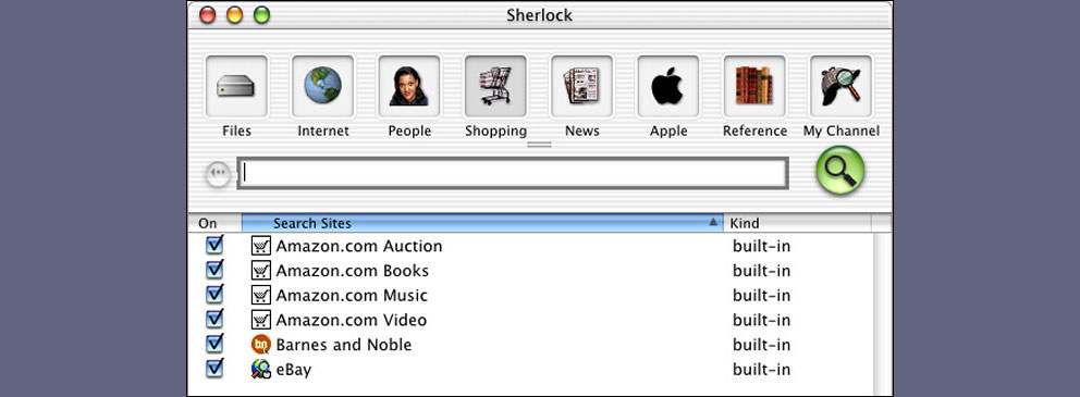 اپلیکیشن Sherlock در Mac OS X Public Beta