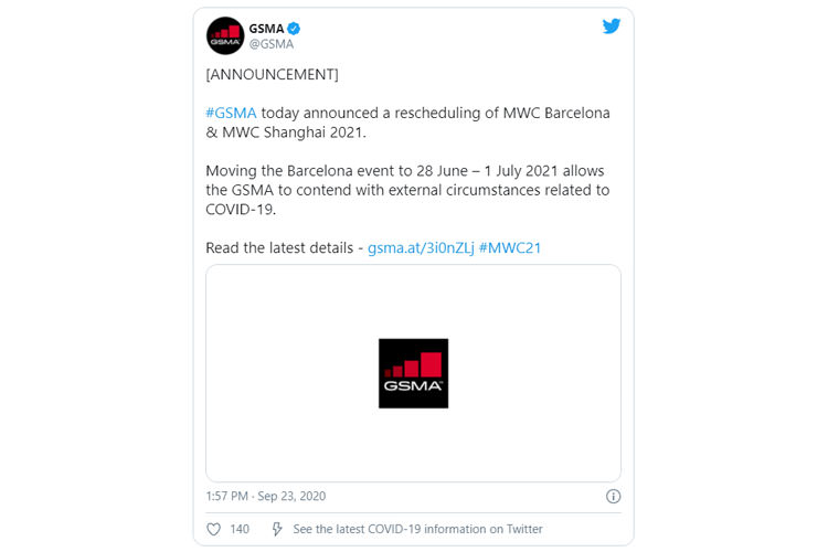 توییت در مورد تاخیر دوباره در برگزاری رویداد MWC 2021
