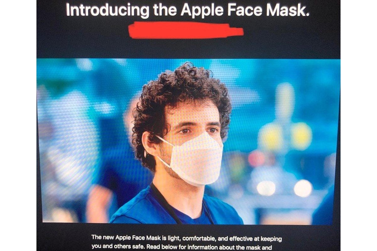 فردی با موی فر با ماسک صورت اپل / Apple Face Mask