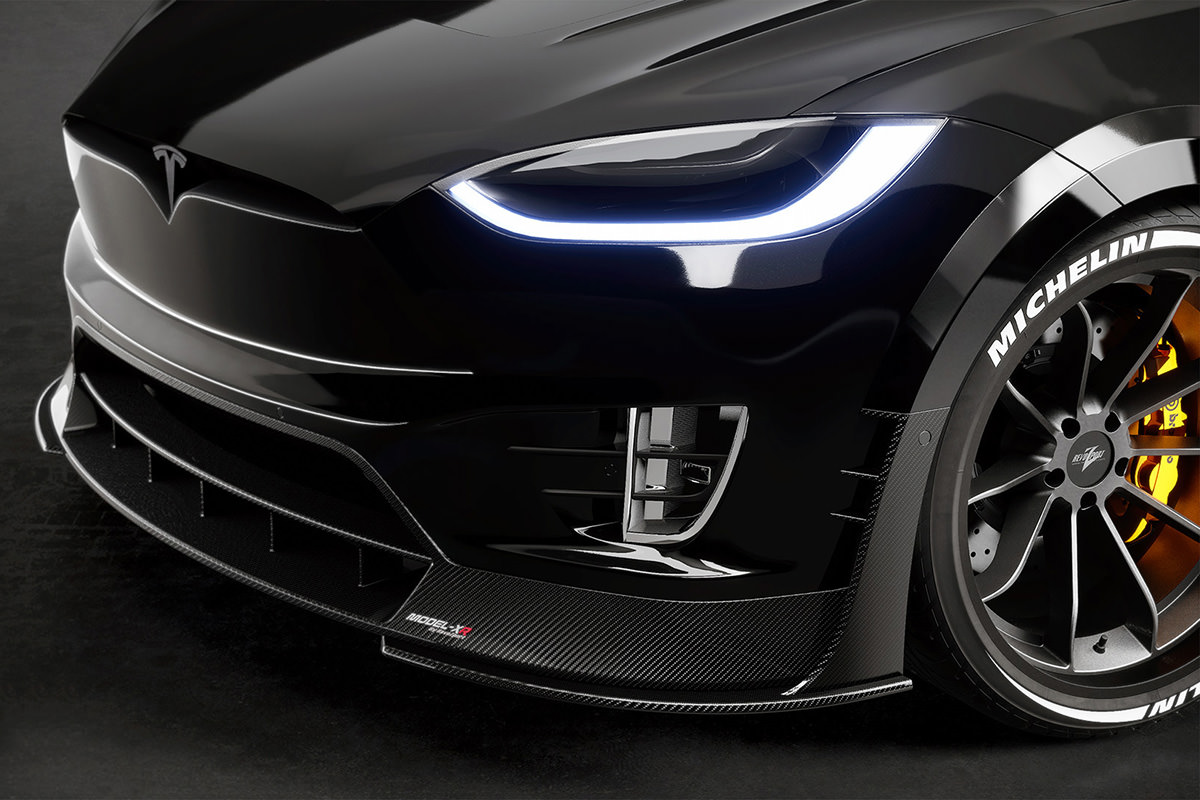 نمای جلوپنجره خودروی الکتریکی تسلا مدل ایکس / Tesla Model X سیاه رنگ